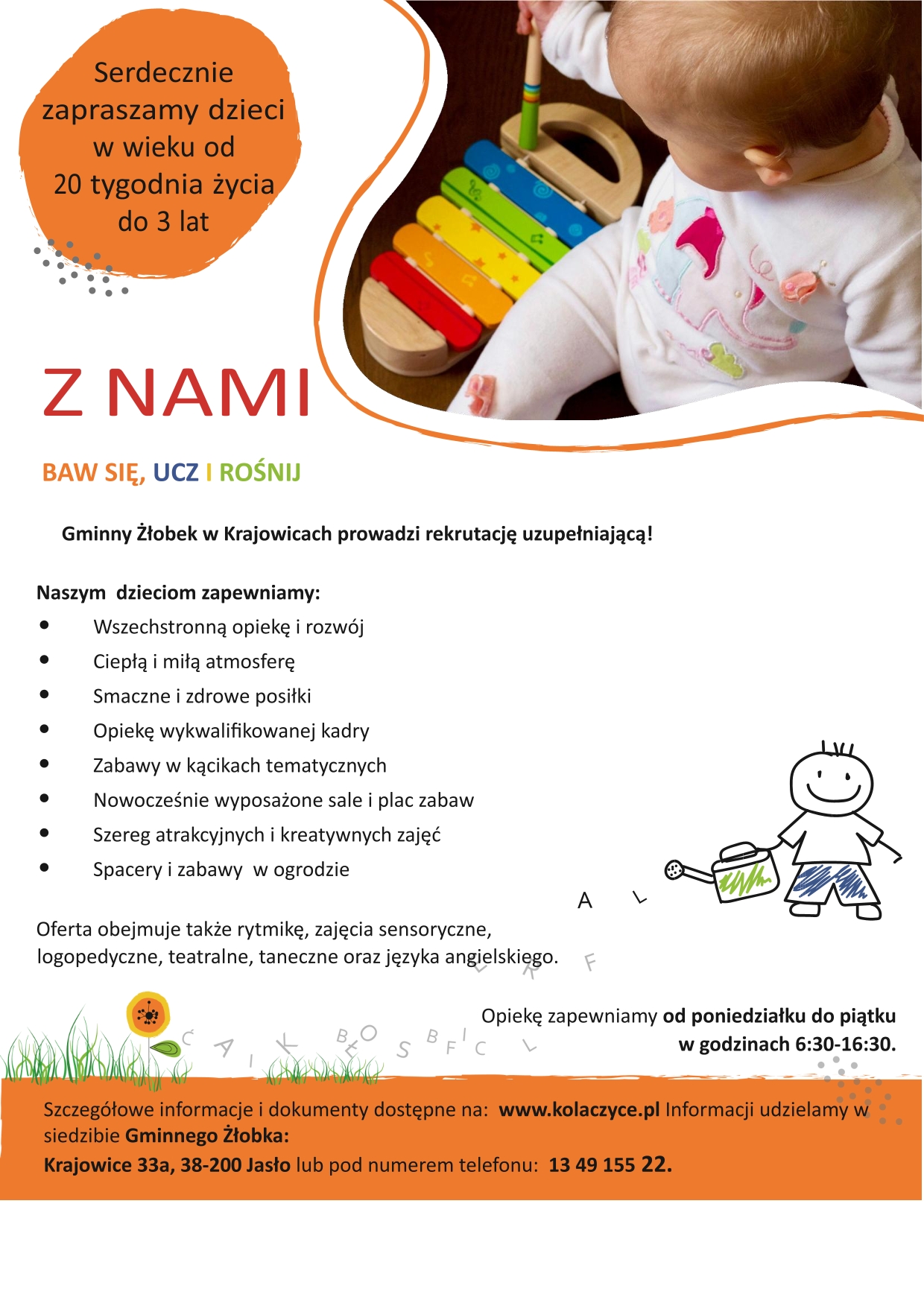 Plakat informujacy o rekrutacji do żłobka