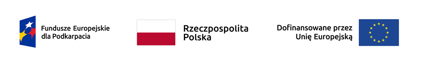 Logotypy: Fundusze Europejskie dla Podkarpacia, Rzeczpospolita Polska, Dofinansowane przez Unię Europejską