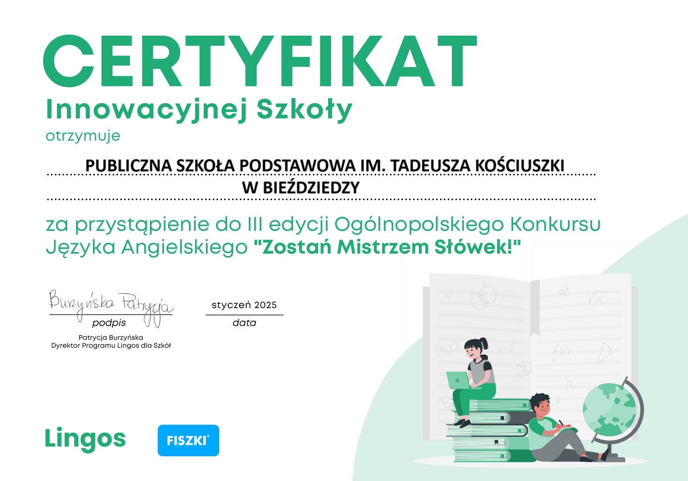 CERTYFIKAT DLA SZKOŁY