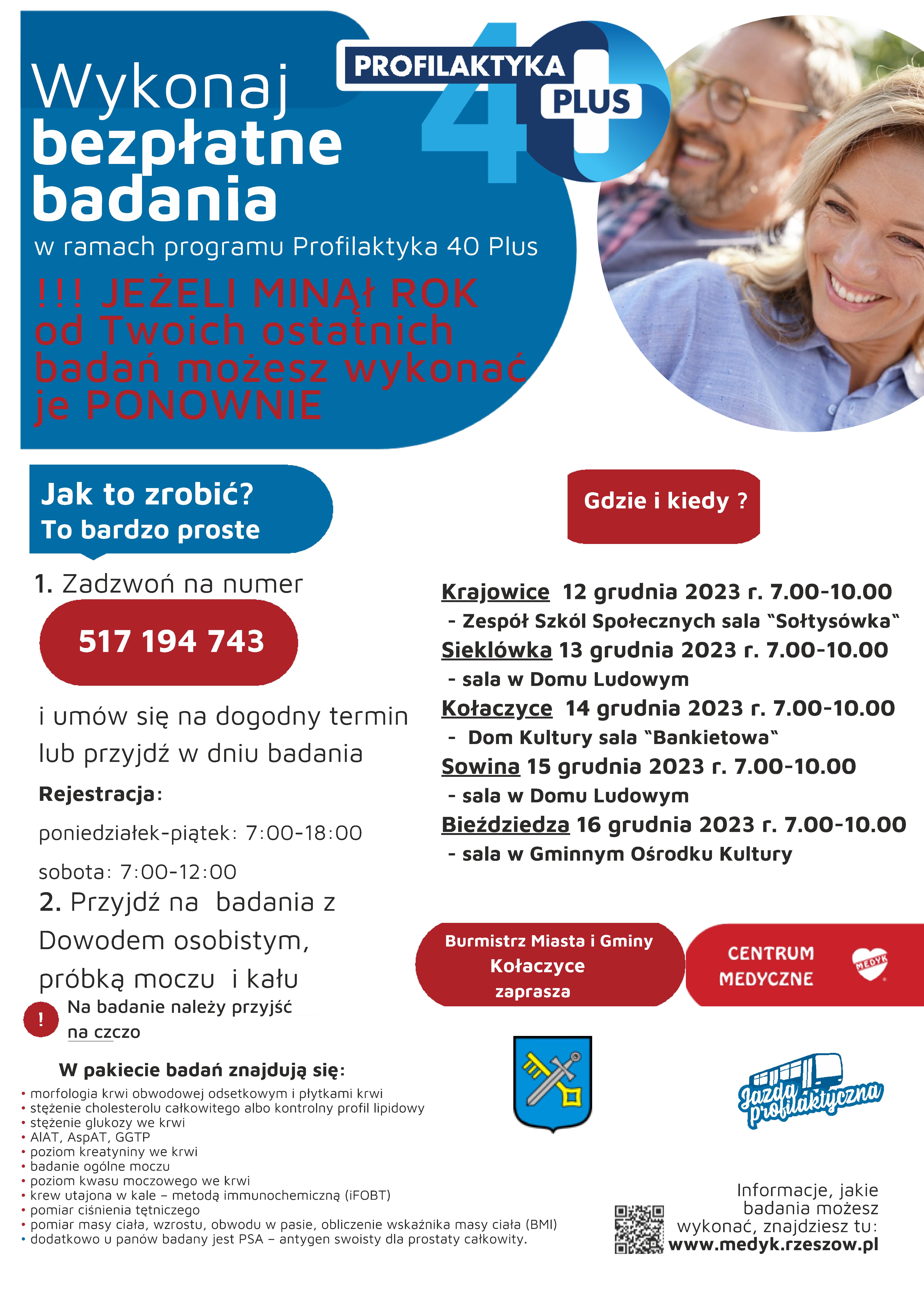  Plakat informacyjny Kołaczyce badania 40+