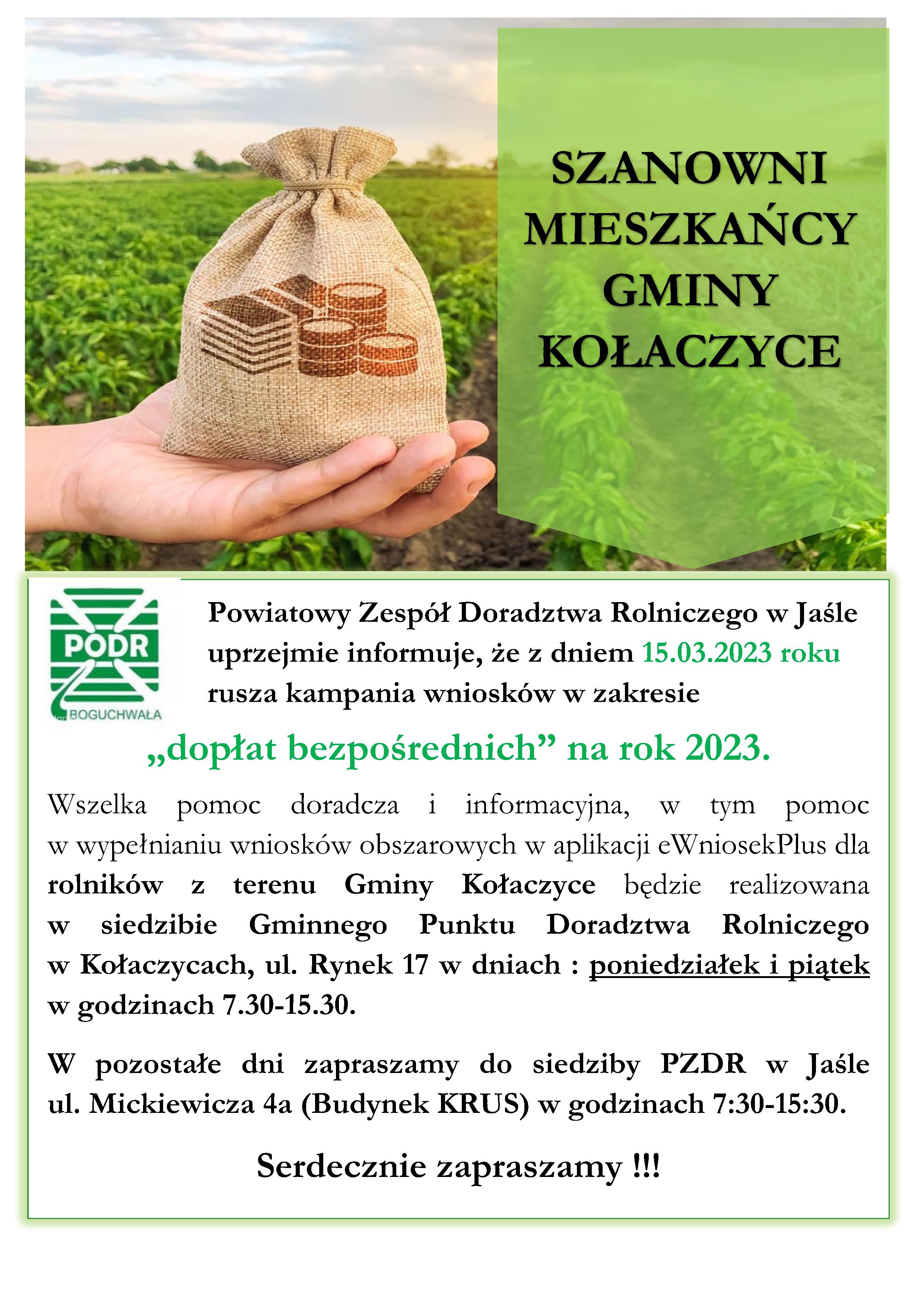 Plakat informujący o dopłatach bezpośrednich