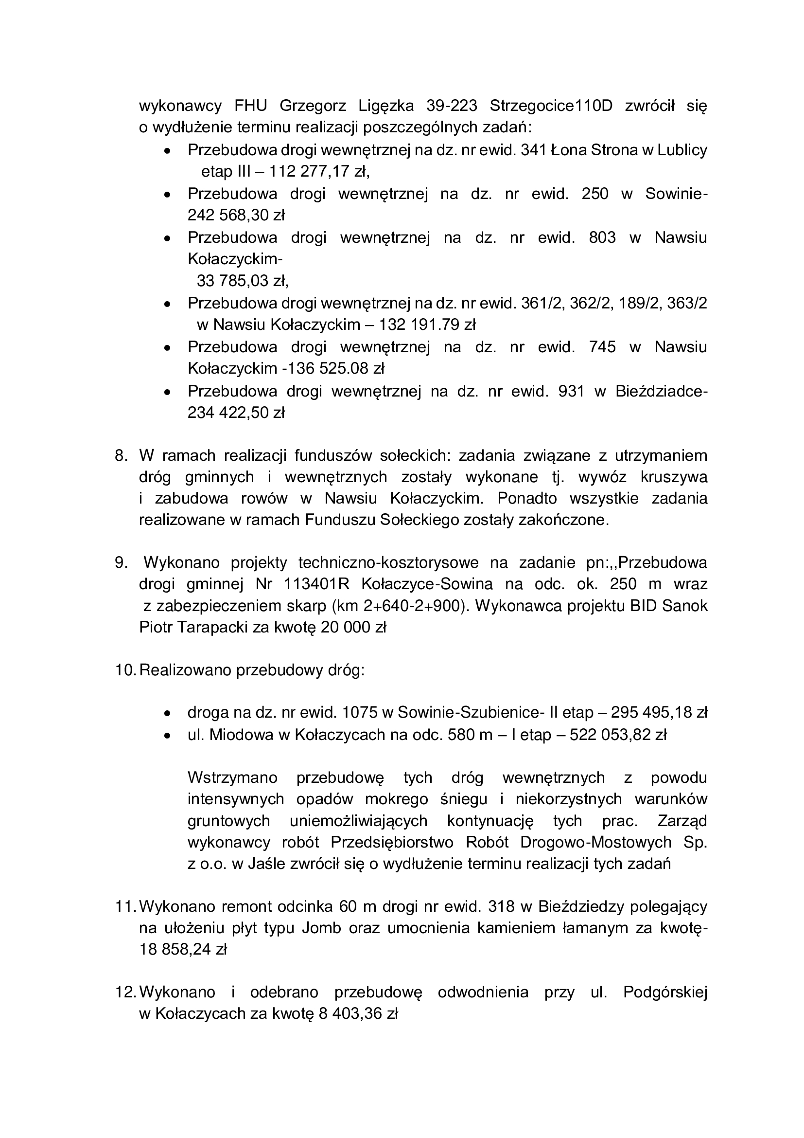 Sprawozdanie z działalności Burmistrza Kołaczyc w okresie międzysesyjnym