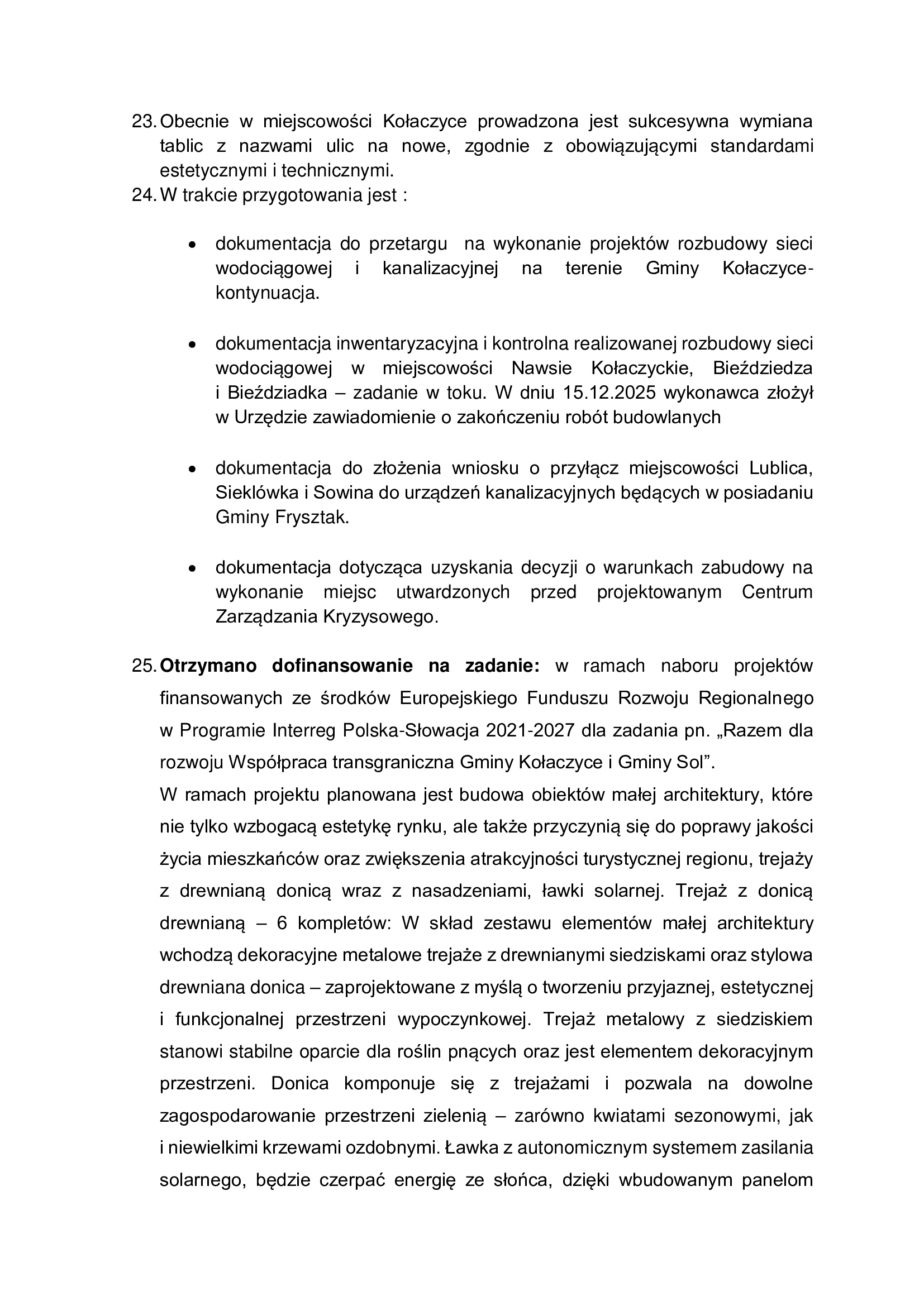 Sprawozdanie z działalności Burmistrza Kołaczyc w okresie międzysesyjnym