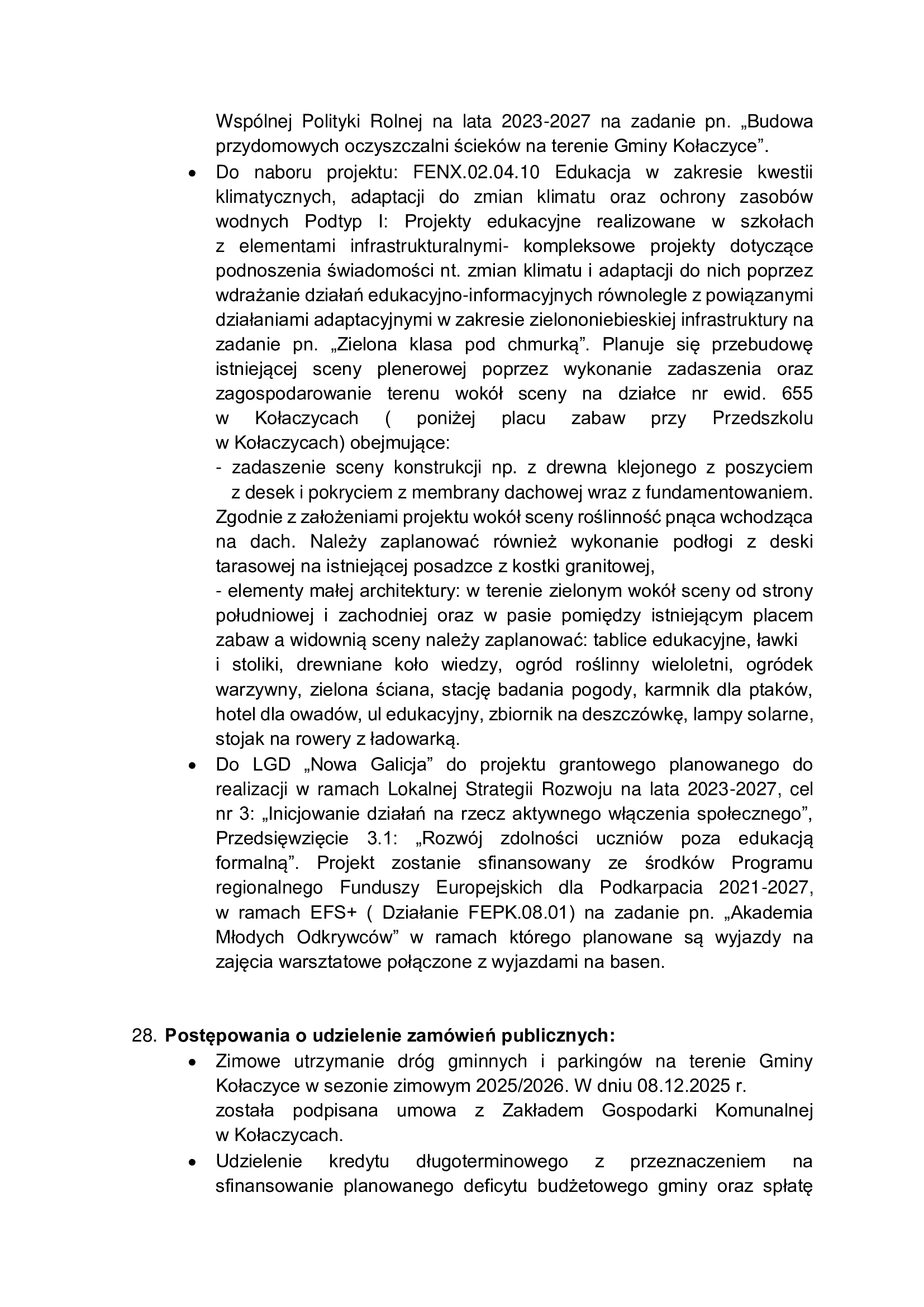 Sprawozdanie z działalności Burmistrza Kołaczyc w okresie międzysesyjnym